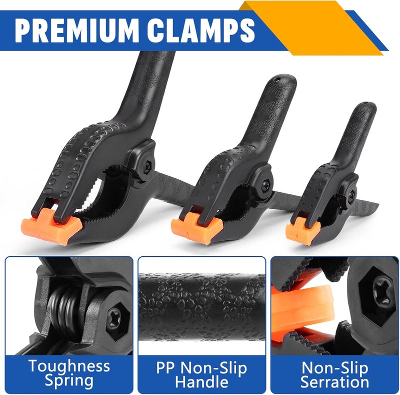 NUITPY 12 Pack Plastic Spring Clamps Set, 3 Sizes of Spring Clips 3.5 Inch, 4.5 Inch, 6 Inch Set, Black Heavy Duty Clips, Backdrop Clips, Woodworking Clamps, Plastic Clamps for Woodworking,Photography - Image 3